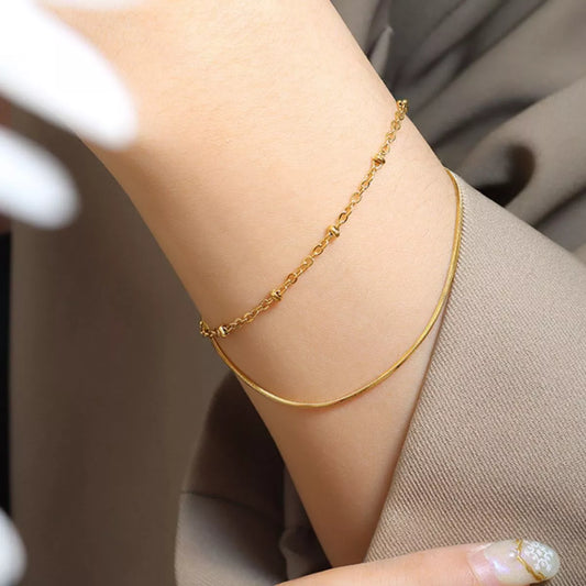 Titanium Steel Double Layered Bracelet in Gold - women's layered bracelet