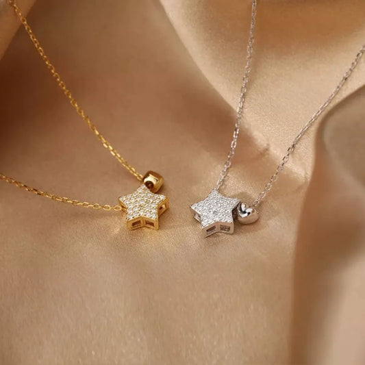 Sterling Silver Star Heart Necklace in White Gold - women's necklace