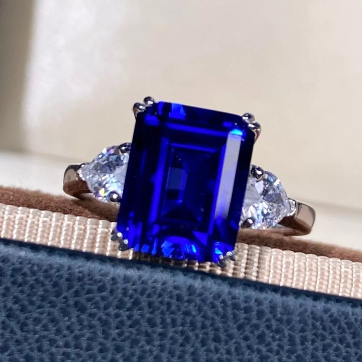 Sterling Silver Sapphire Geometric Ring in Royal Blue - women's ring