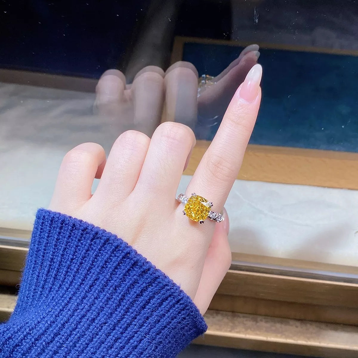 Sterling Silver Zircon Geometric Ring in Yellow - women's ring