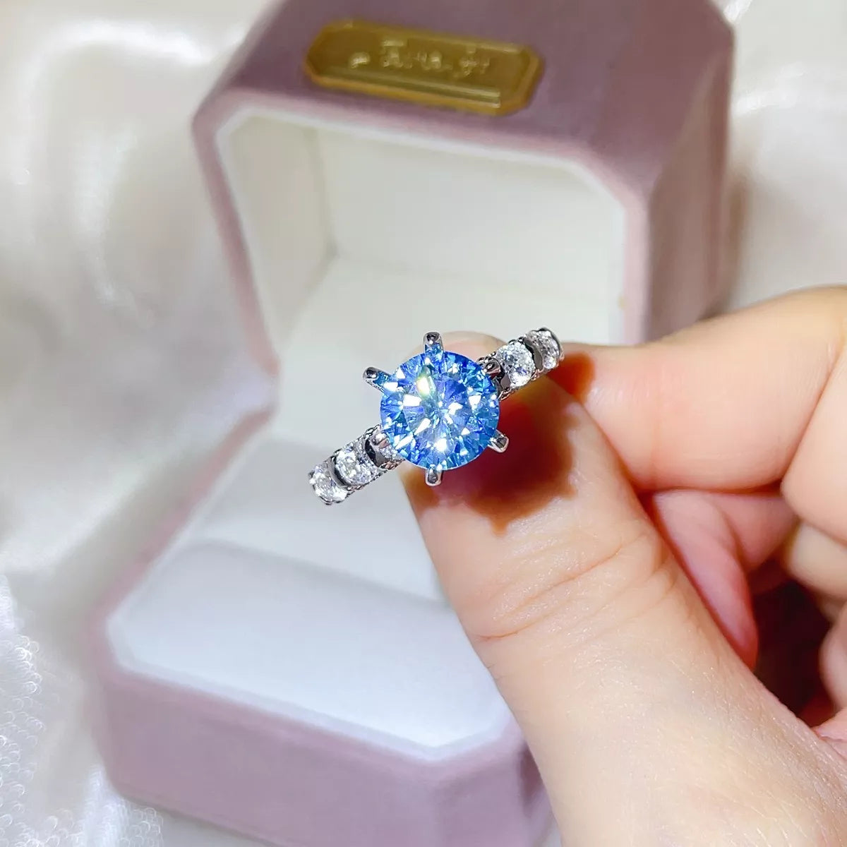 3 Carat Sterling Silver Moissanite Ring in Blue - women's ring