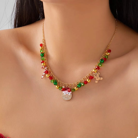 18K Gold-Plated Christmas Charm Necklace in Red - women's necklace
