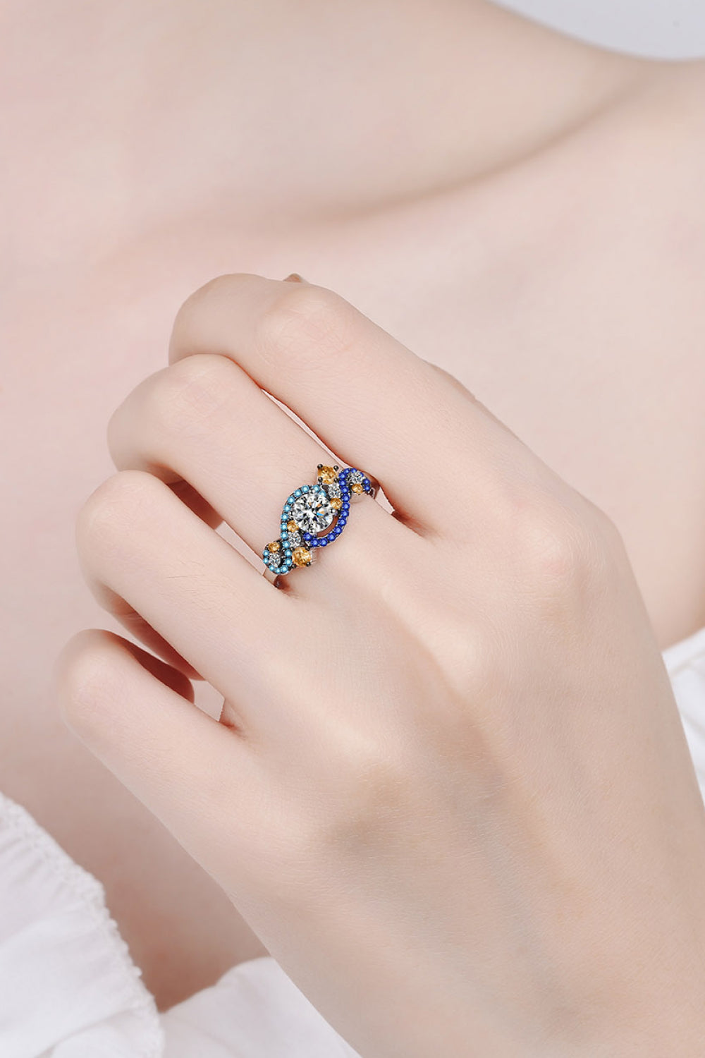 Moissanite Contrast Sterling Silver Ring in Silver - women's ring