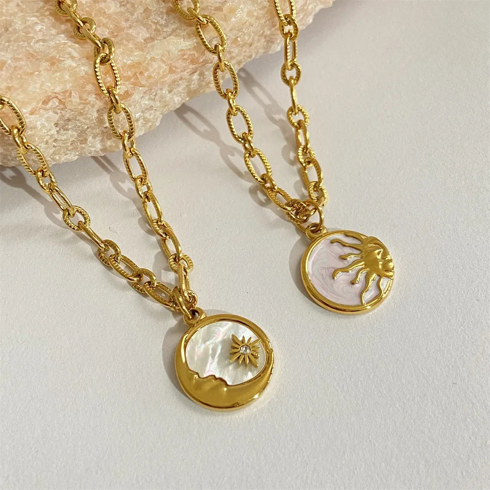 Titanium Steel Sun & Moon Necklace - alternate necklace view