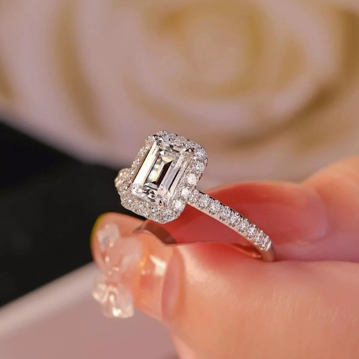 1 Carat Moissanite Sterling Silver Ring in Silver - women's ring