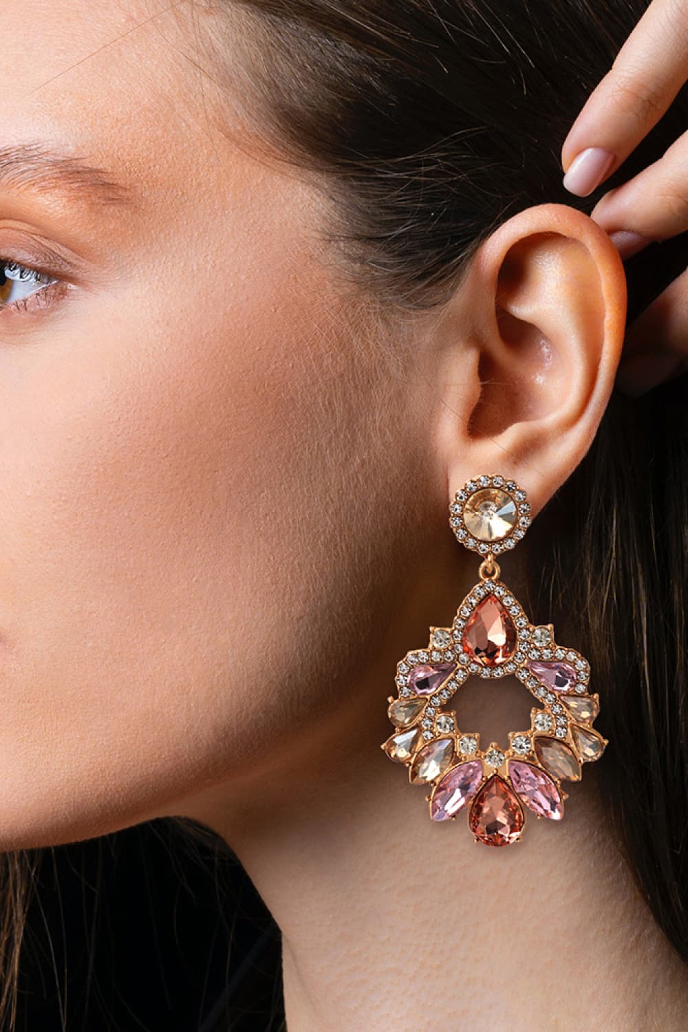 Zinc Alloy Frame Glass Stone Dangle Earrings - alternate earring view