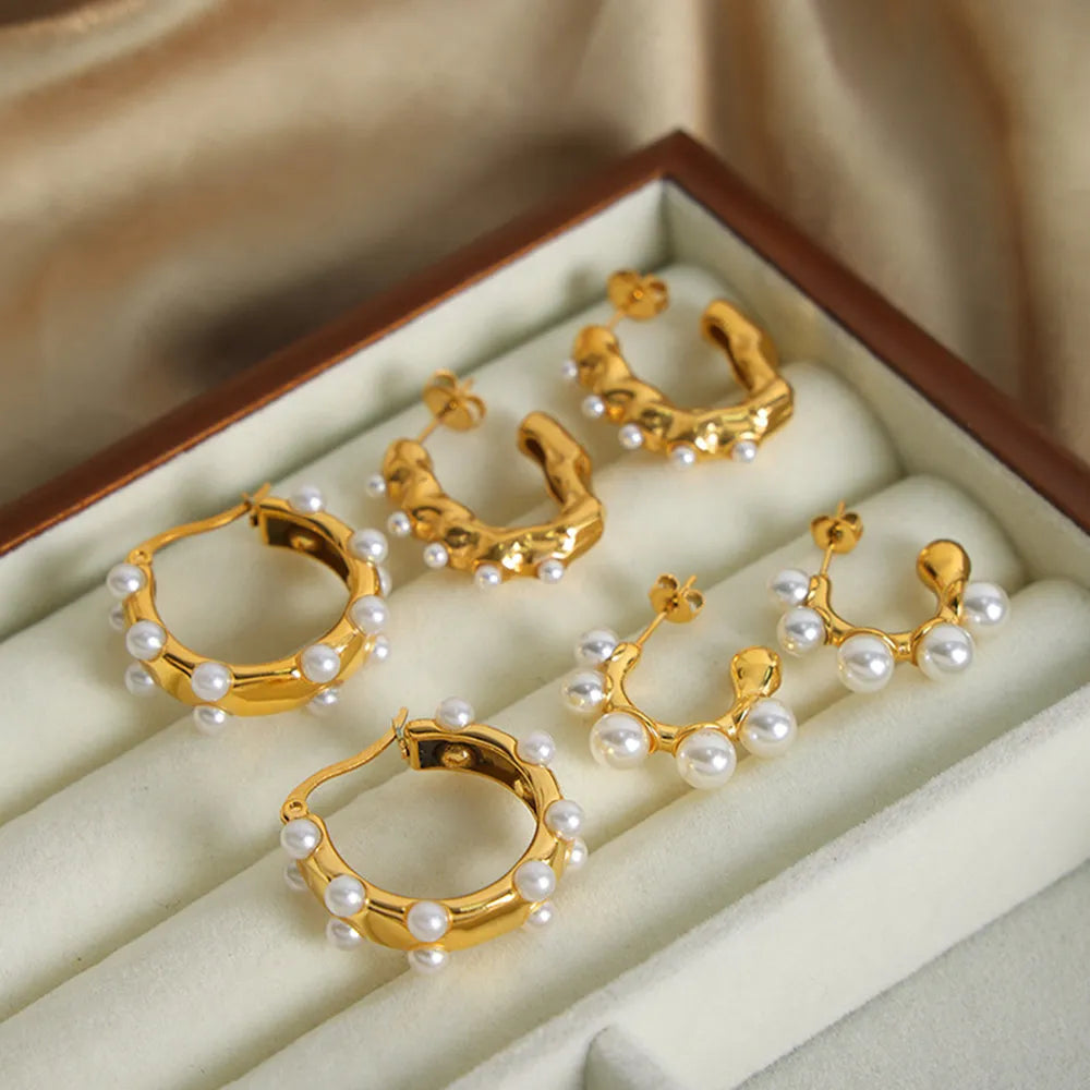 Synthetic Pearl 18K Gold-Plated Earrings in Style A/Gold - women's earrings