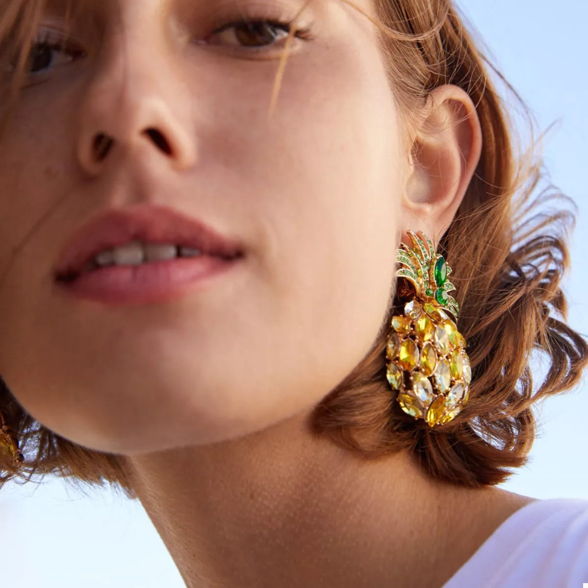 Pineapple Rhinestone Dangle Earrings - alternate earring view