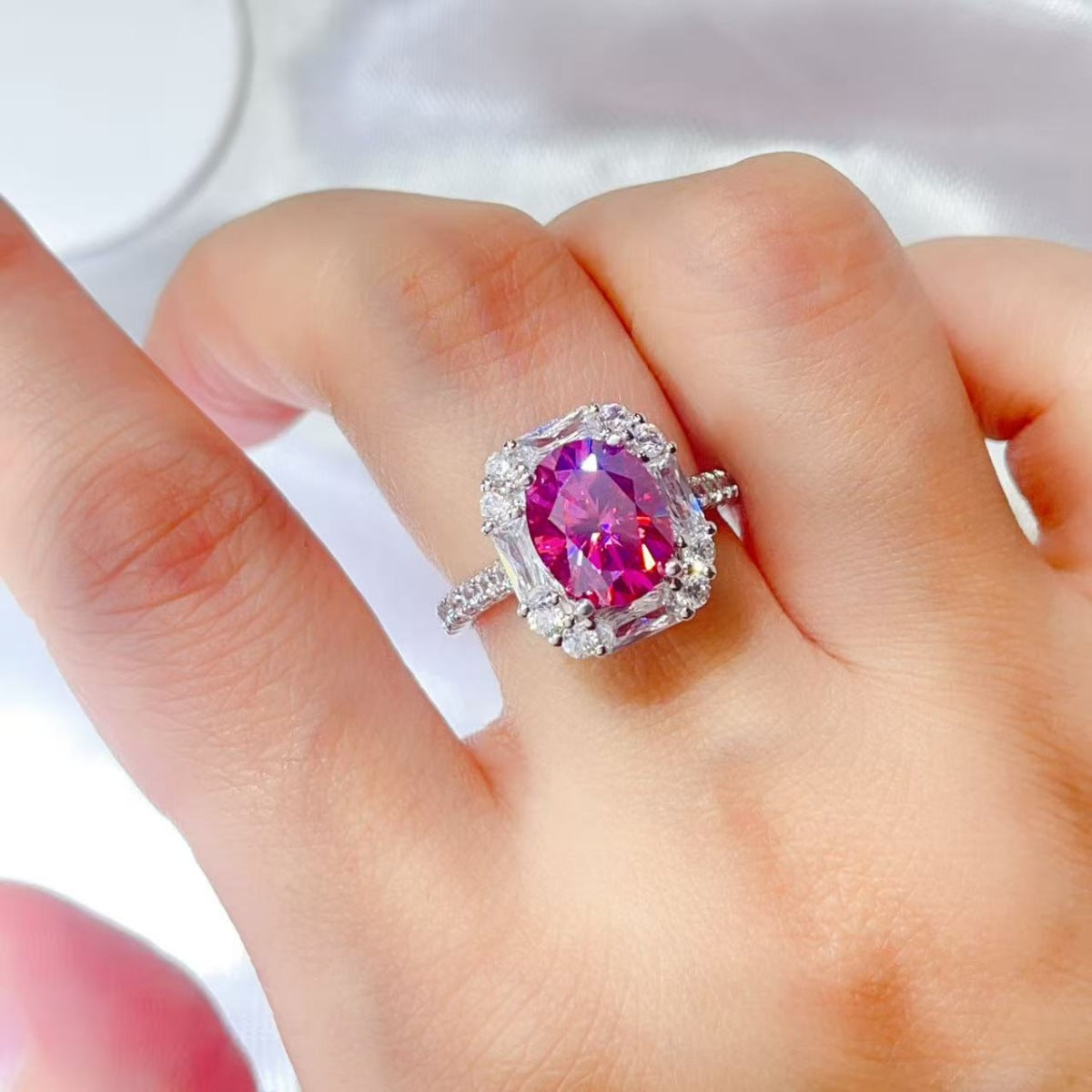 3 Carat Moissanite Sterling Silver Ring in Silver - women's ring