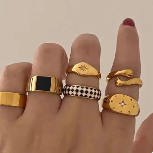 6 Piece 18K Gold-Plated Ring in Gold - women's ring