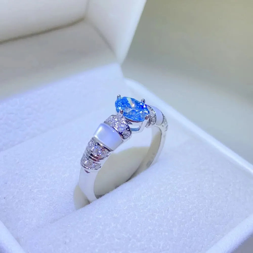 1 Carat Moissanite Sterling Silver Ring in Blue - women's ring