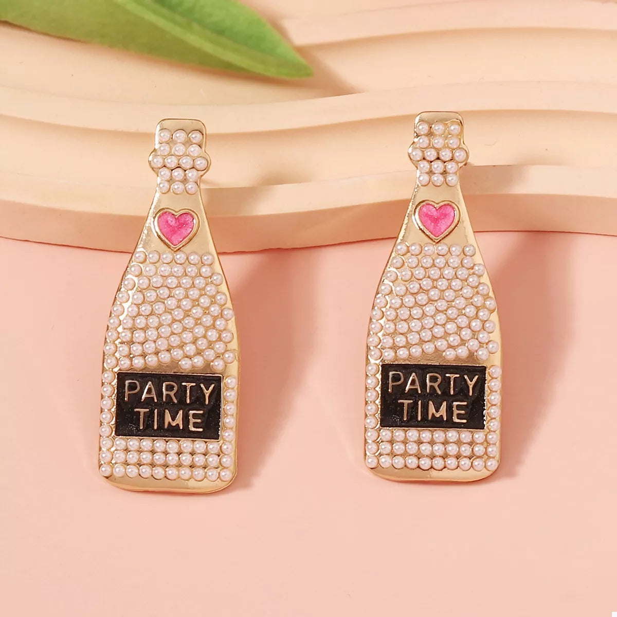 Champagne Bottle Pearl Earrings - alternate earring view