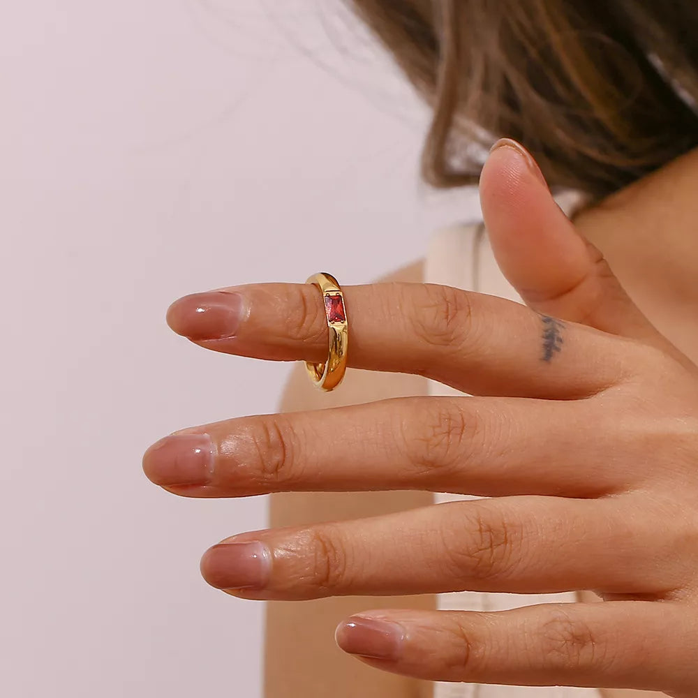 18K Gold-Plated Zircon Ring in Red - women's ring