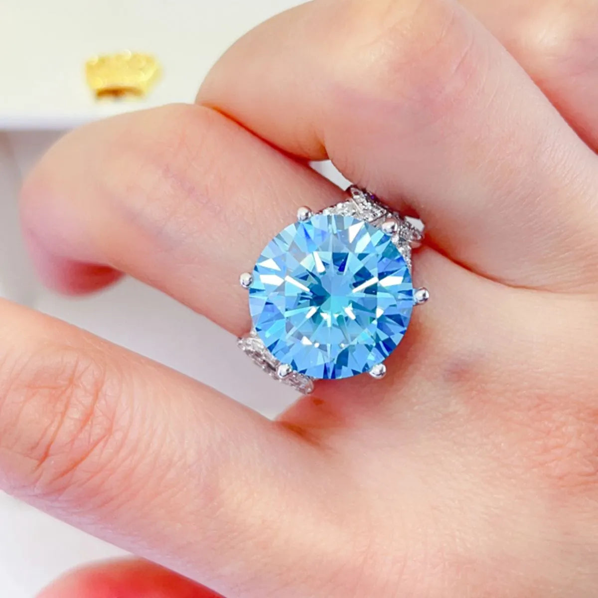 10 Carat Moissanite Sterling Silver Ring in Pastel Blue - women's ring