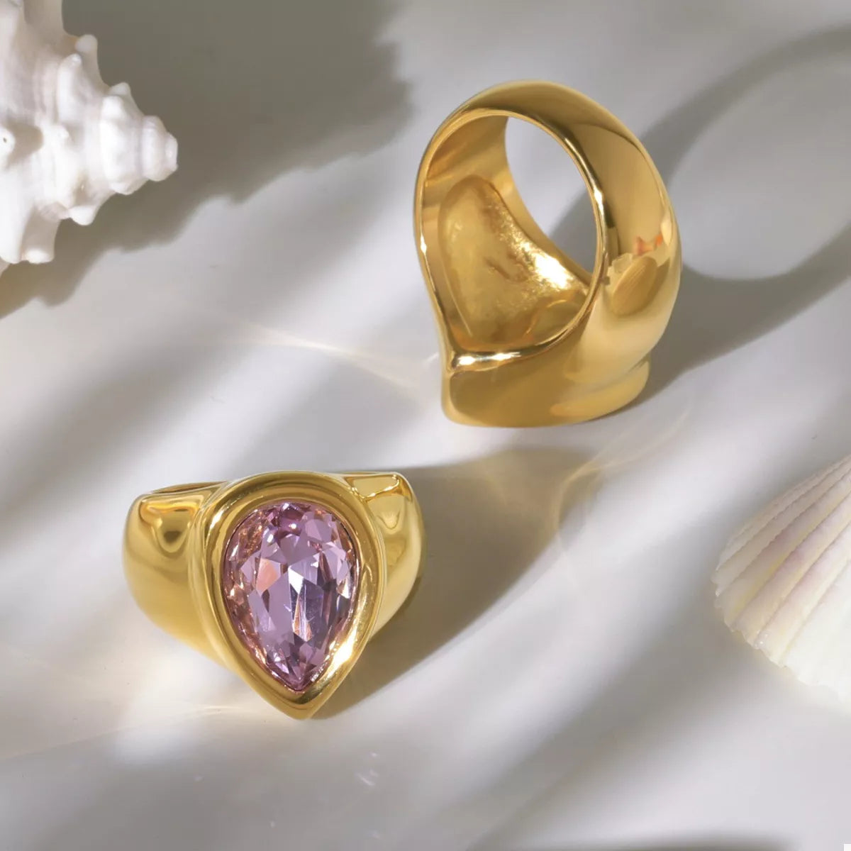 18K Gold-Plated Teardrop Zircon Ring - alternate ring view