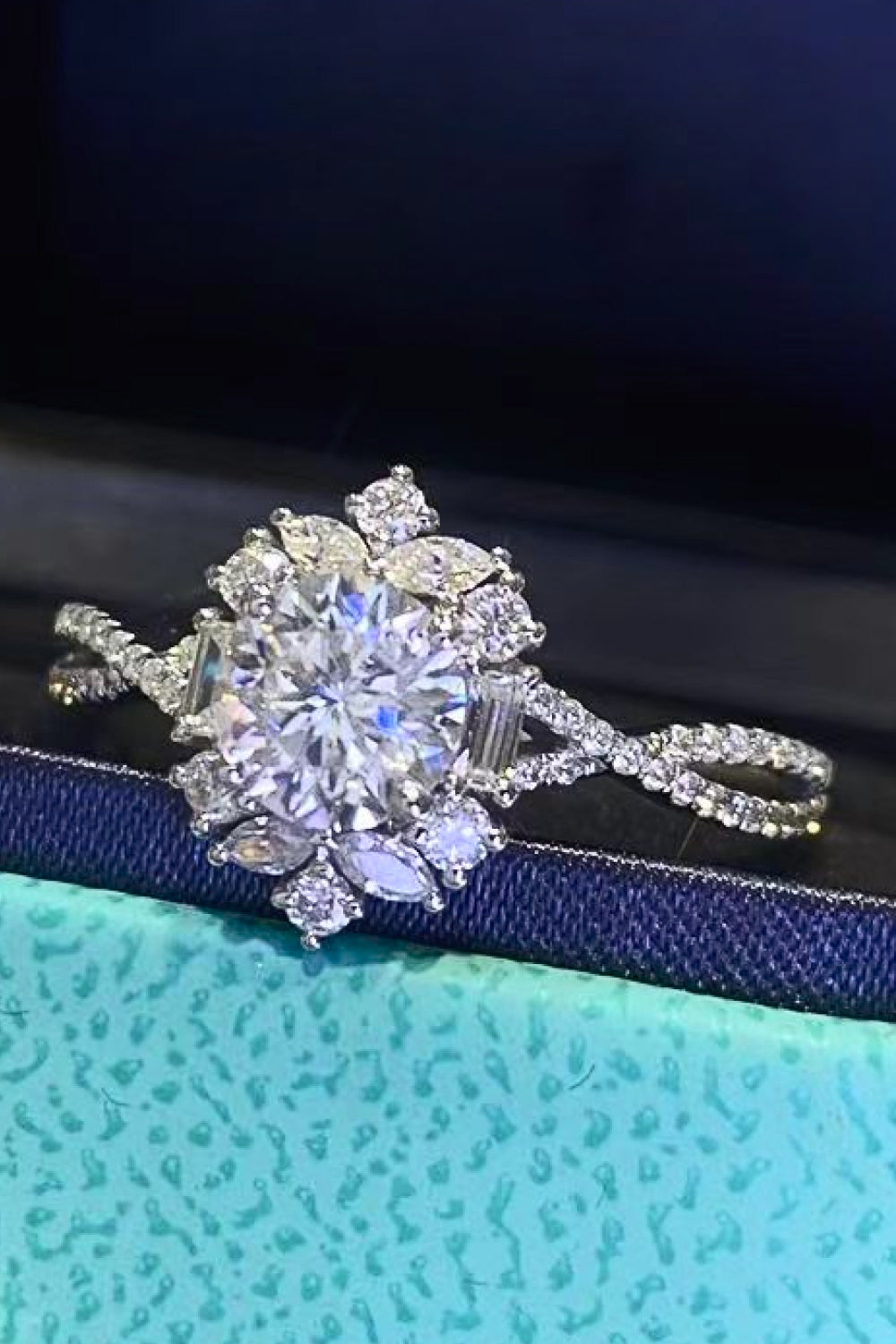 Floral 2 Carat Moissanite Crisscross Ring in Silver - women's ring