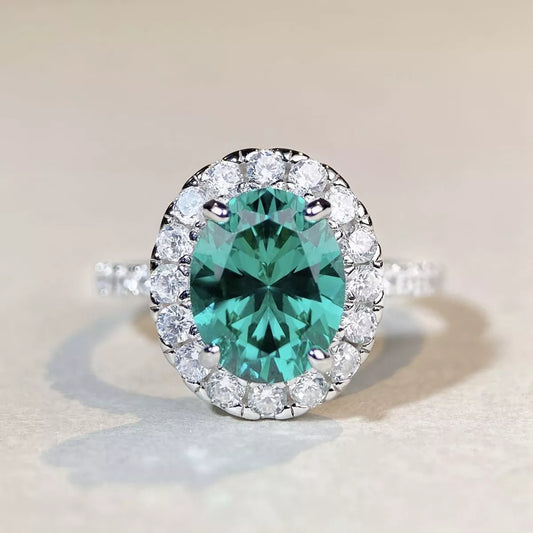 Sterling Silver Oval Zircon Ring in Dark Green - women's ring
