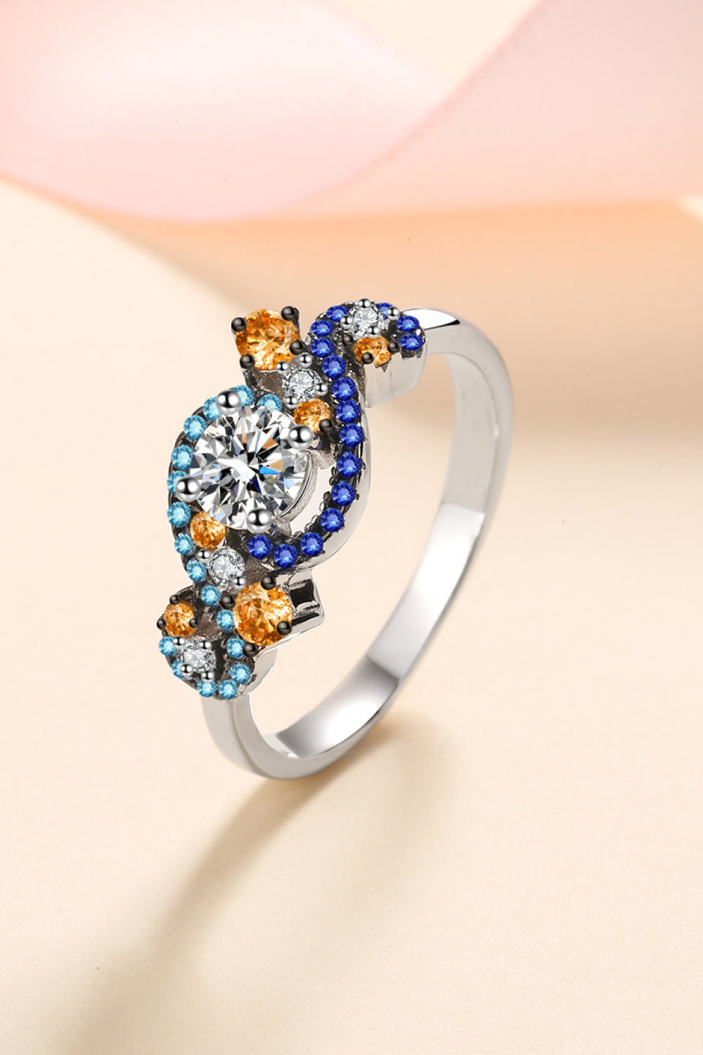 Moissanite Contrast Sterling Silver Ring in Silver - women's ring
