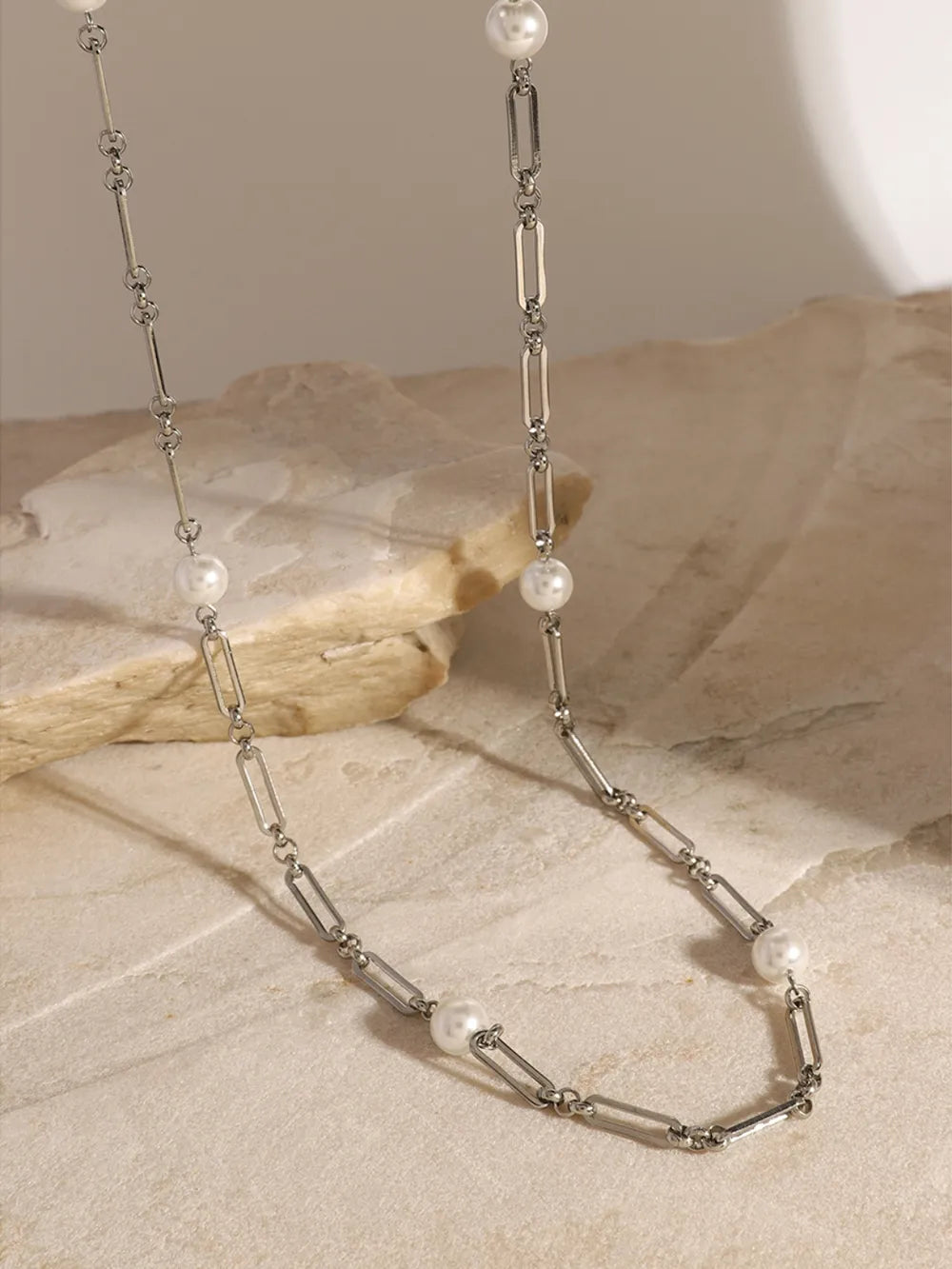 Stainless Steel Pearl Chain Necklace - alternate necklace view