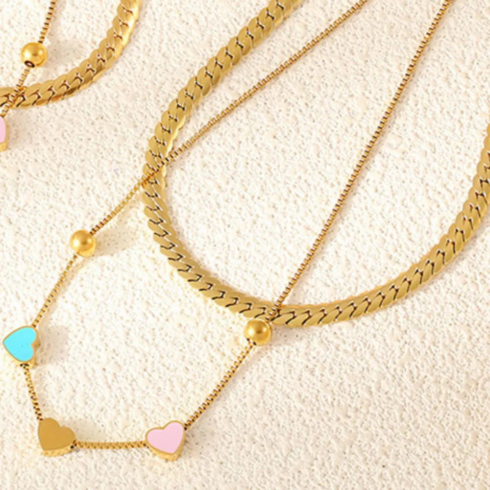 18K Gold-Plated Double Layered Heart Necklace - alternate necklace view