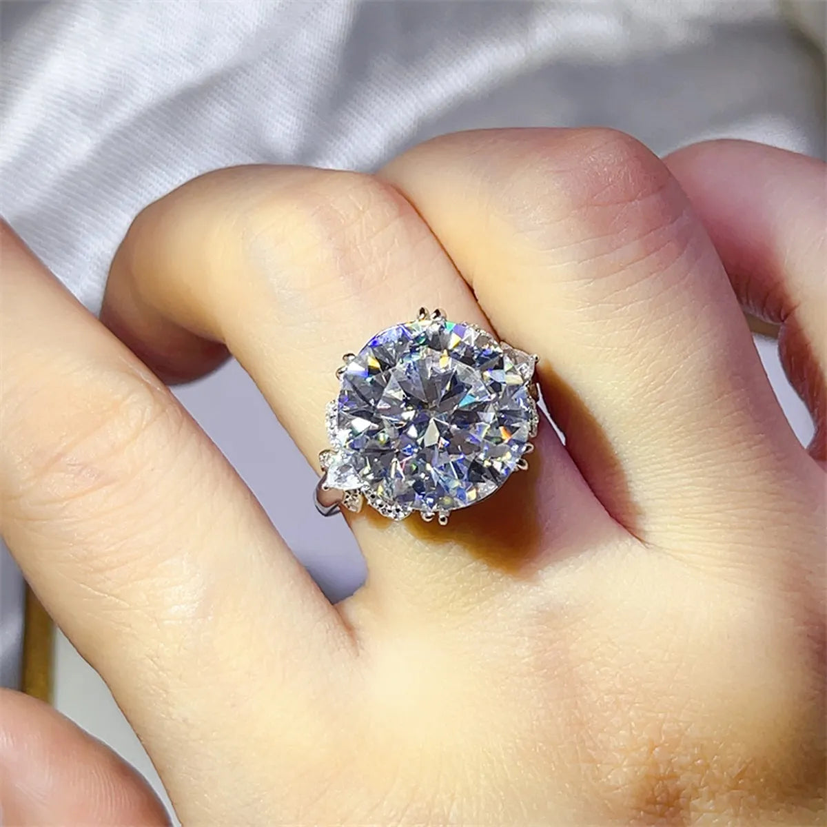 10 Carat Moissanite Sterling Silver Ring in White - women's ring