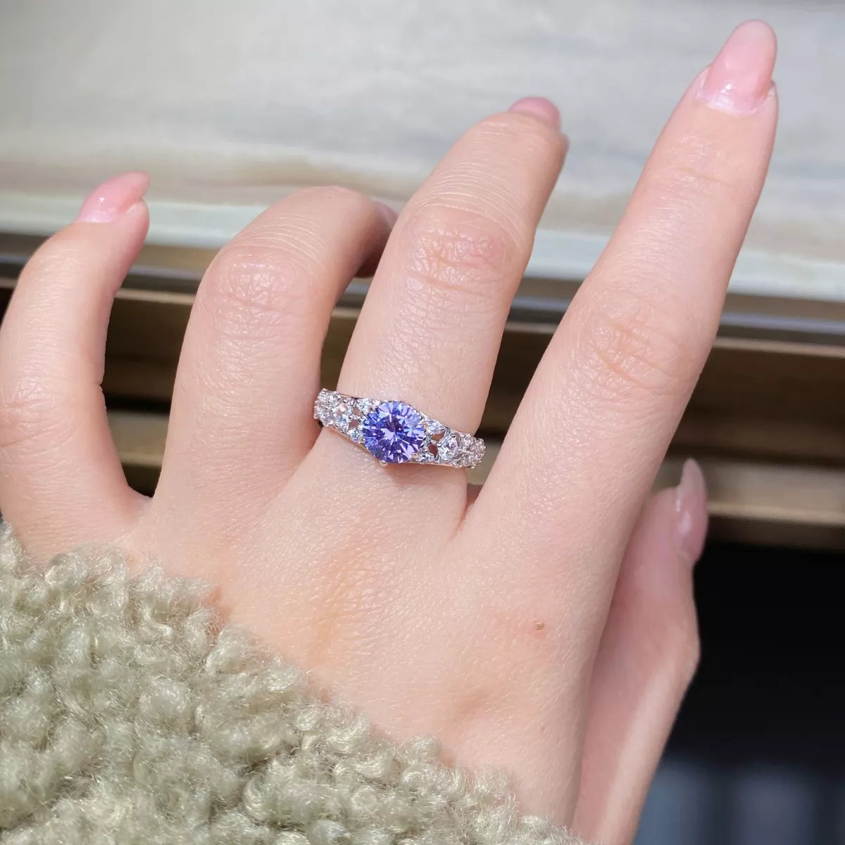 Growing High-Carbon Diamond Sterling Silver Ring in Heliotrope Purple - women's ring