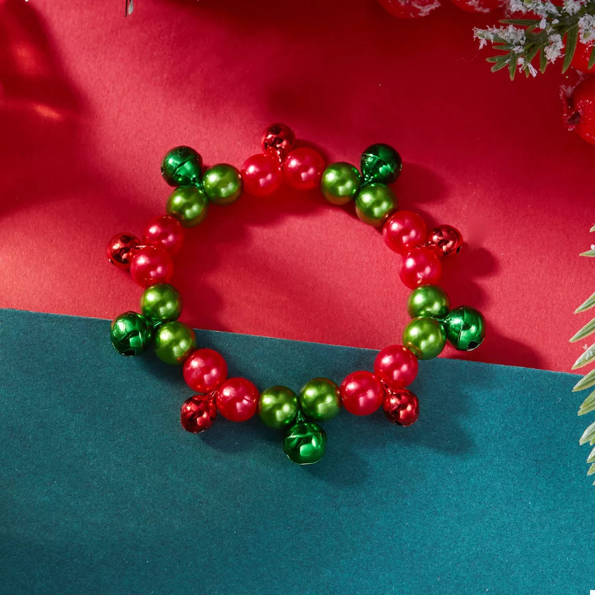 Christmas Holiday Beaded Bell Bracelet in Red - women's beaded bracelet
