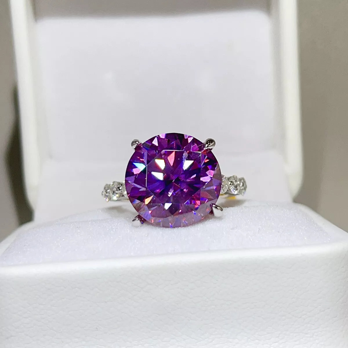 10 Carat Sterling Silver Moissanite Ring in Mauve - women's ring