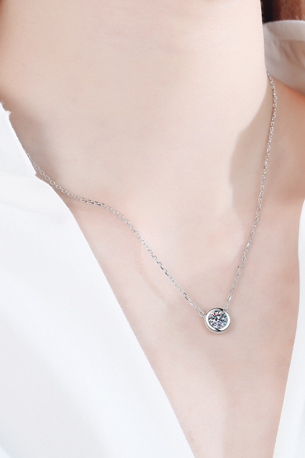 Moissanite Round Pendant Chain Necklace - alternate necklace view