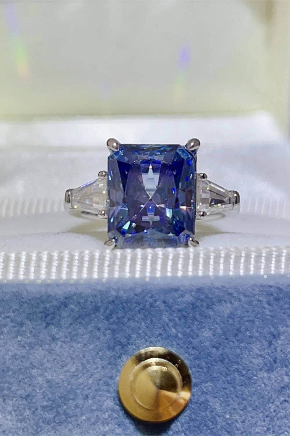 5 Carat Moissanite Sterling Silver Ring in Royal Blue - women's ring