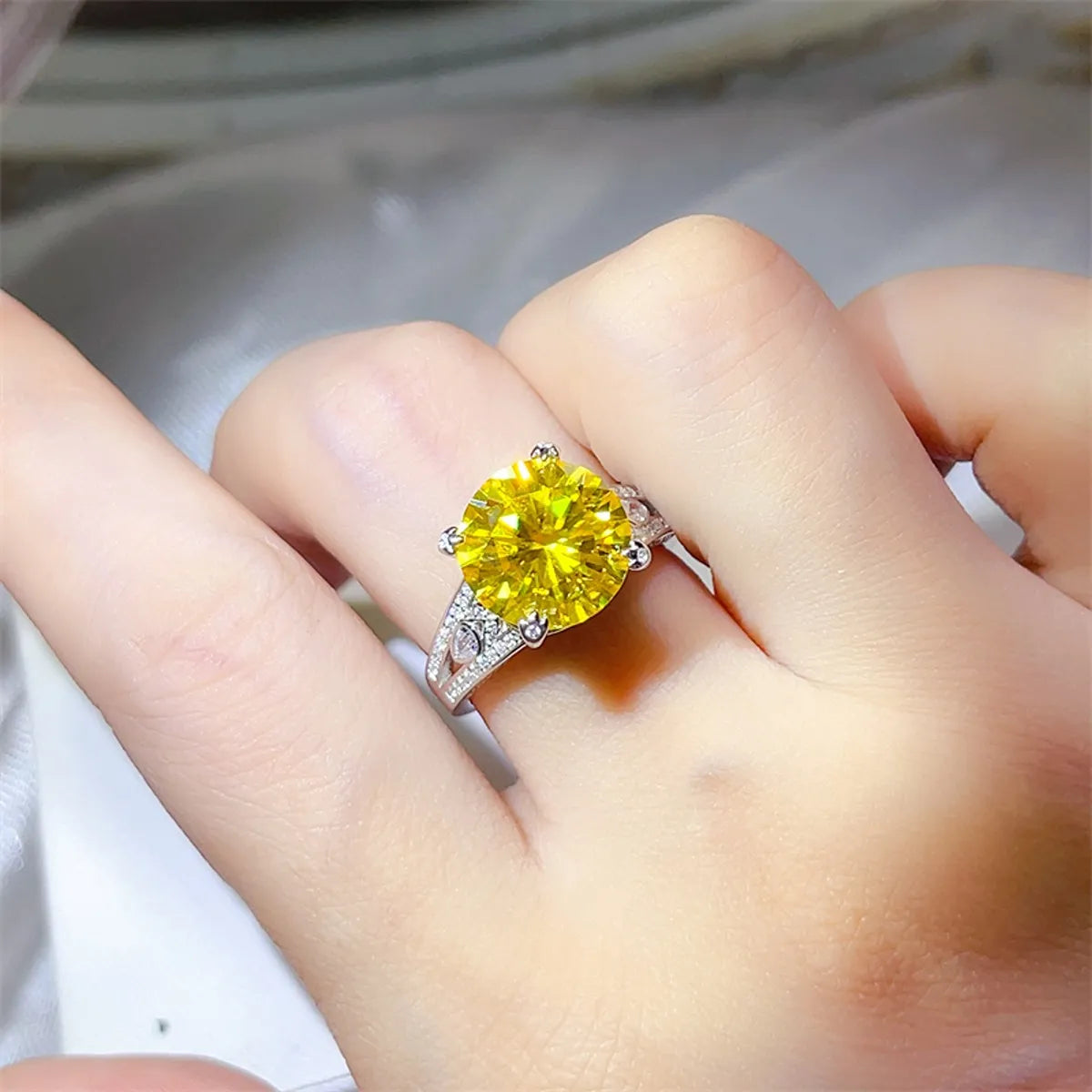 5 Carat Moissanite Sterling Silver Ring in Yellow - women's ring