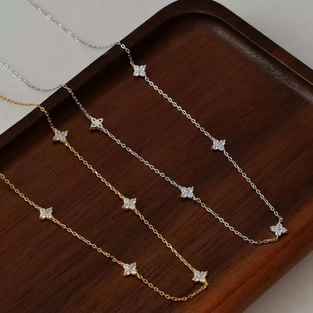 Sterling Silver Clover Charm Necklace in Gold - women's necklace