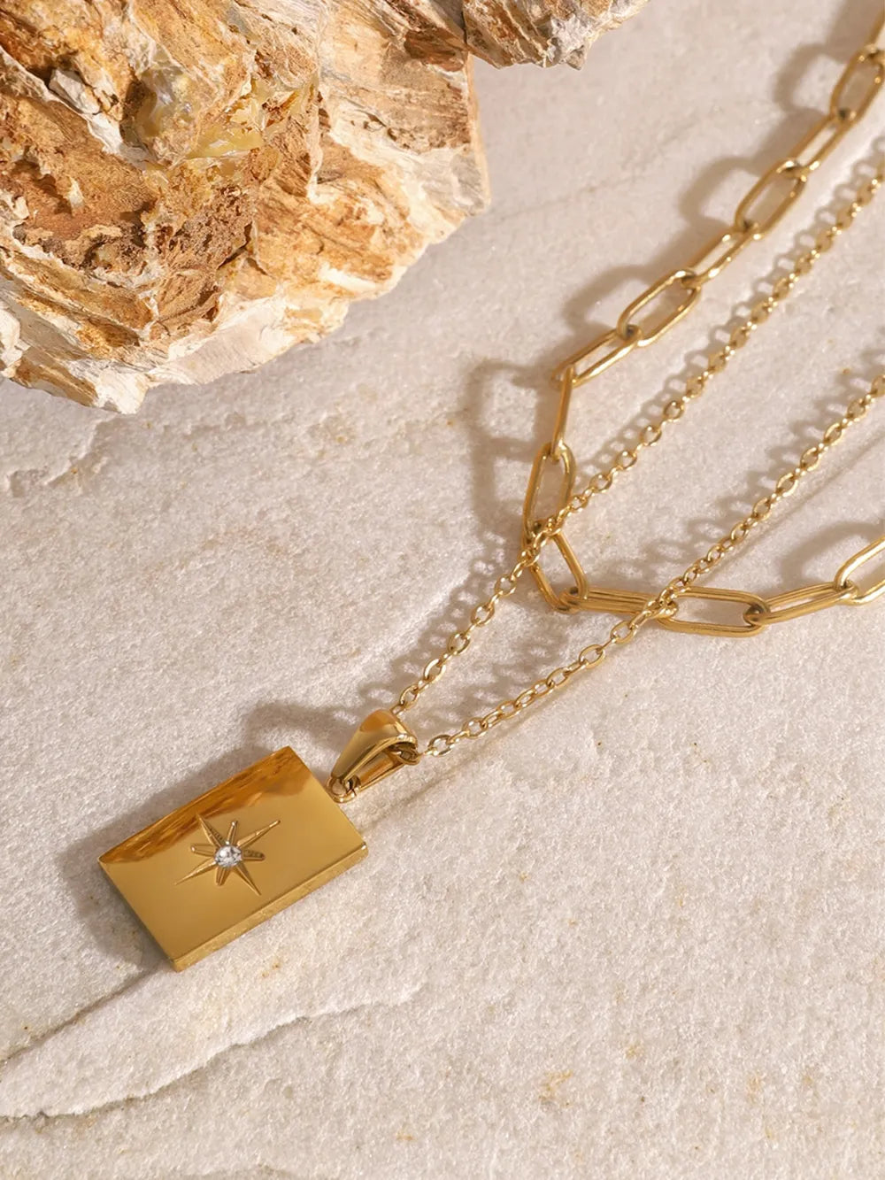 18K Gold-Plated Stainless Steel Double-Layered Necklace - alternate necklace view