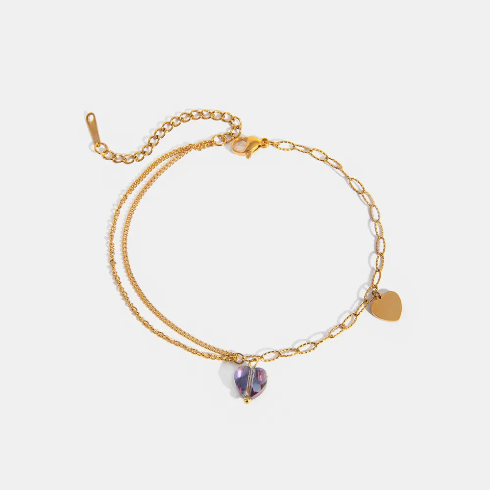 Stainless Steel Synthetic Crystal Heart Anklet Bracelet in Gold - women's bracelet