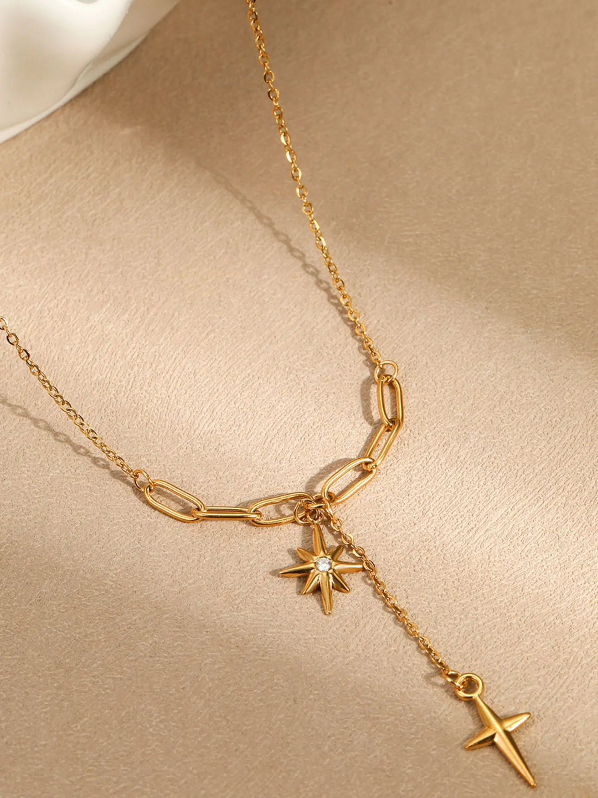 18K Gold-Plated Star Cross Pendant Necklace - alternate necklace view