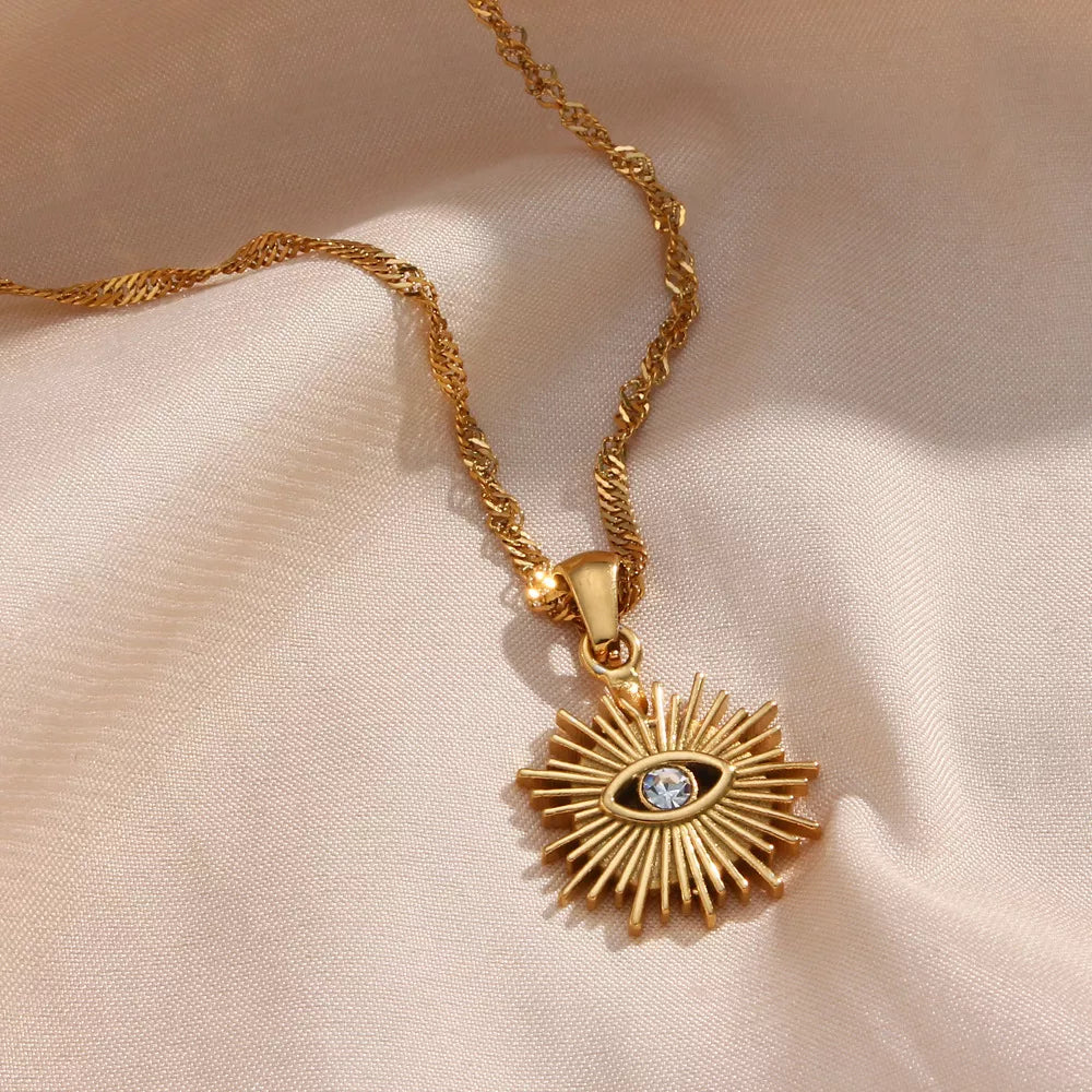 18K Gold-Plated Evil Eye Sunburst Pendant Necklace - alternate necklace view