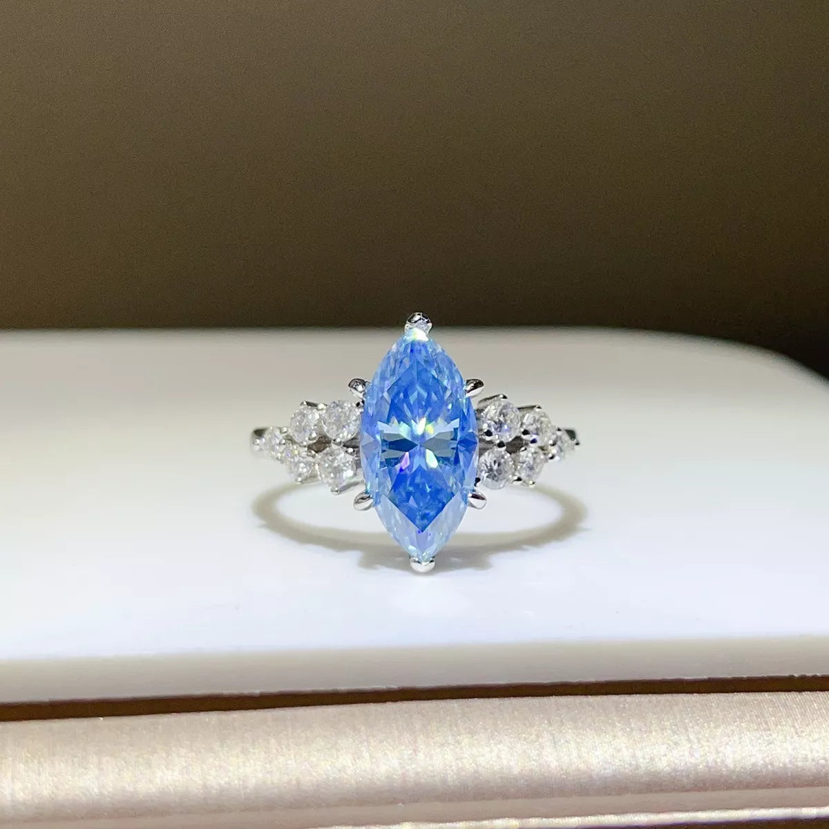 3 Carat Sterling Silver Moissanite Ring in Blue - women's ring