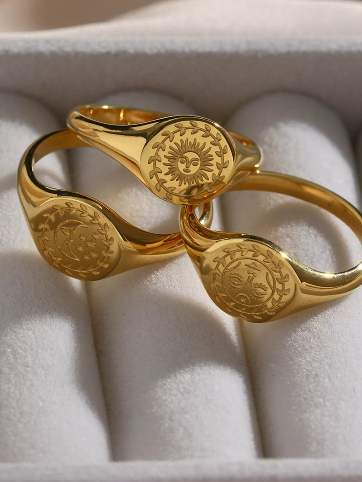 18K Gold-Plated Sun Motif Signet Ring in Style C - women's signet ring