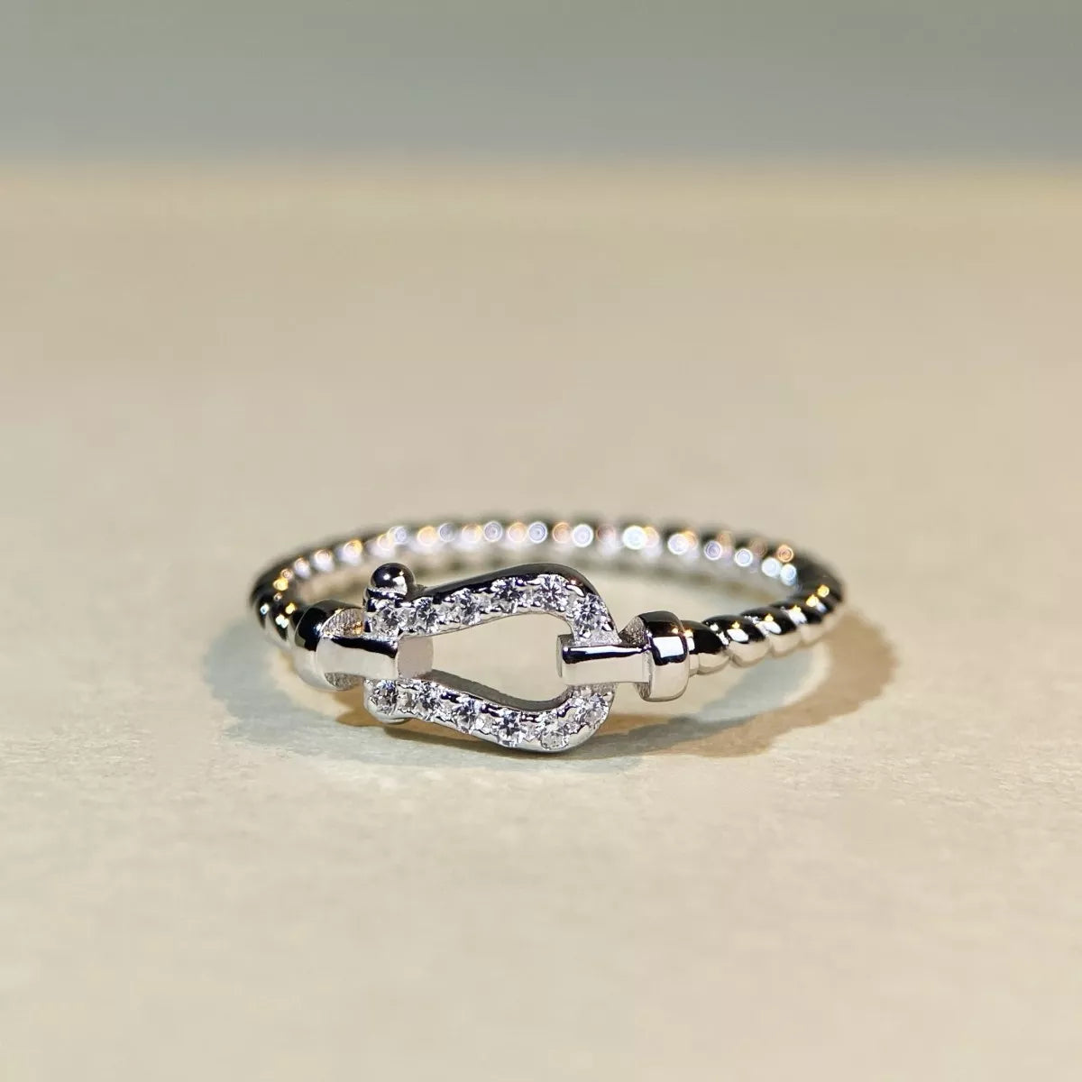 Sterling Silver Zircon Horseshoe Shaped Ring in Silver - women's ring
