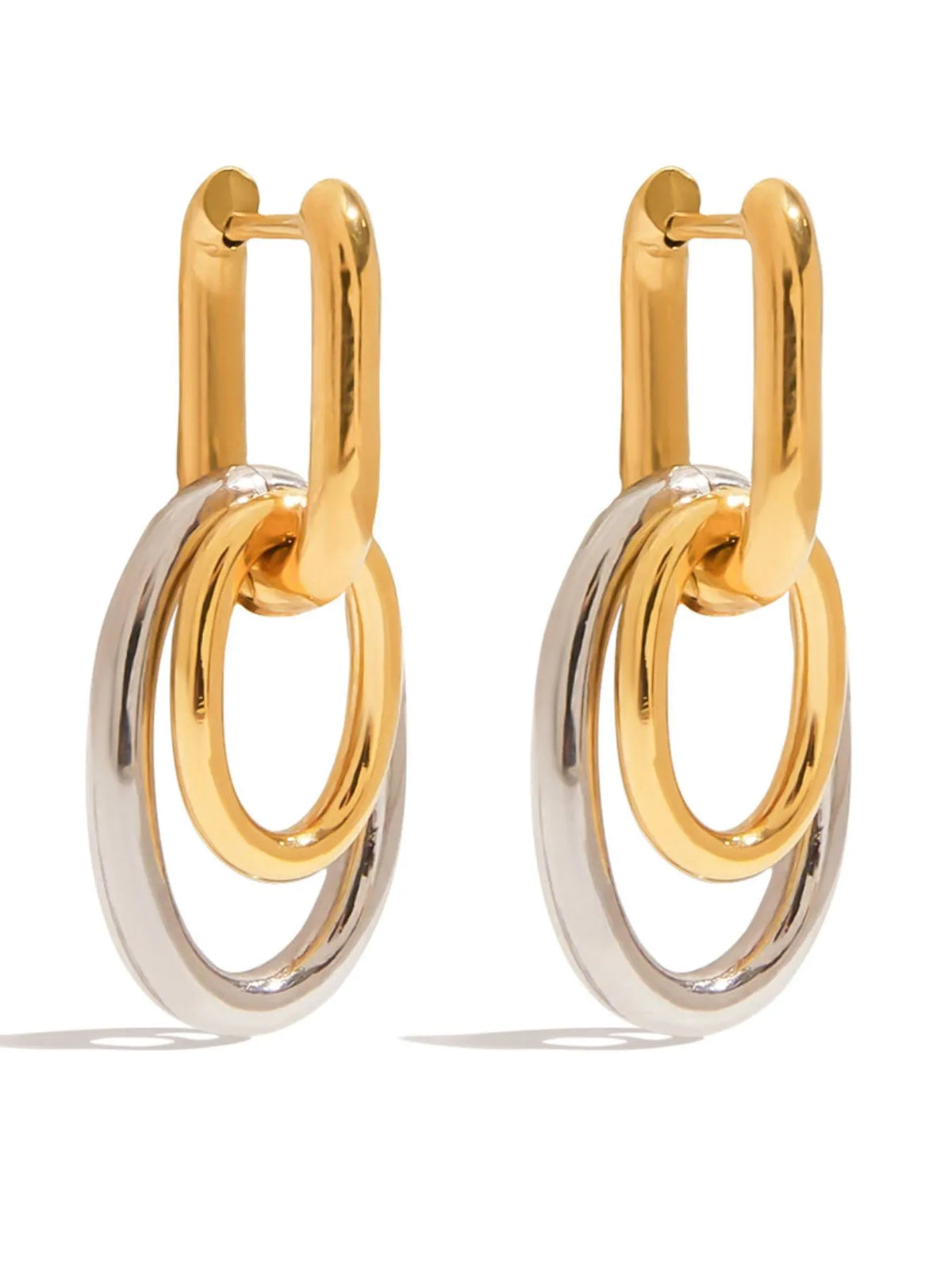 Stainless Steel Two-Tone Interlocked Hoop Earrings - alternate earring view