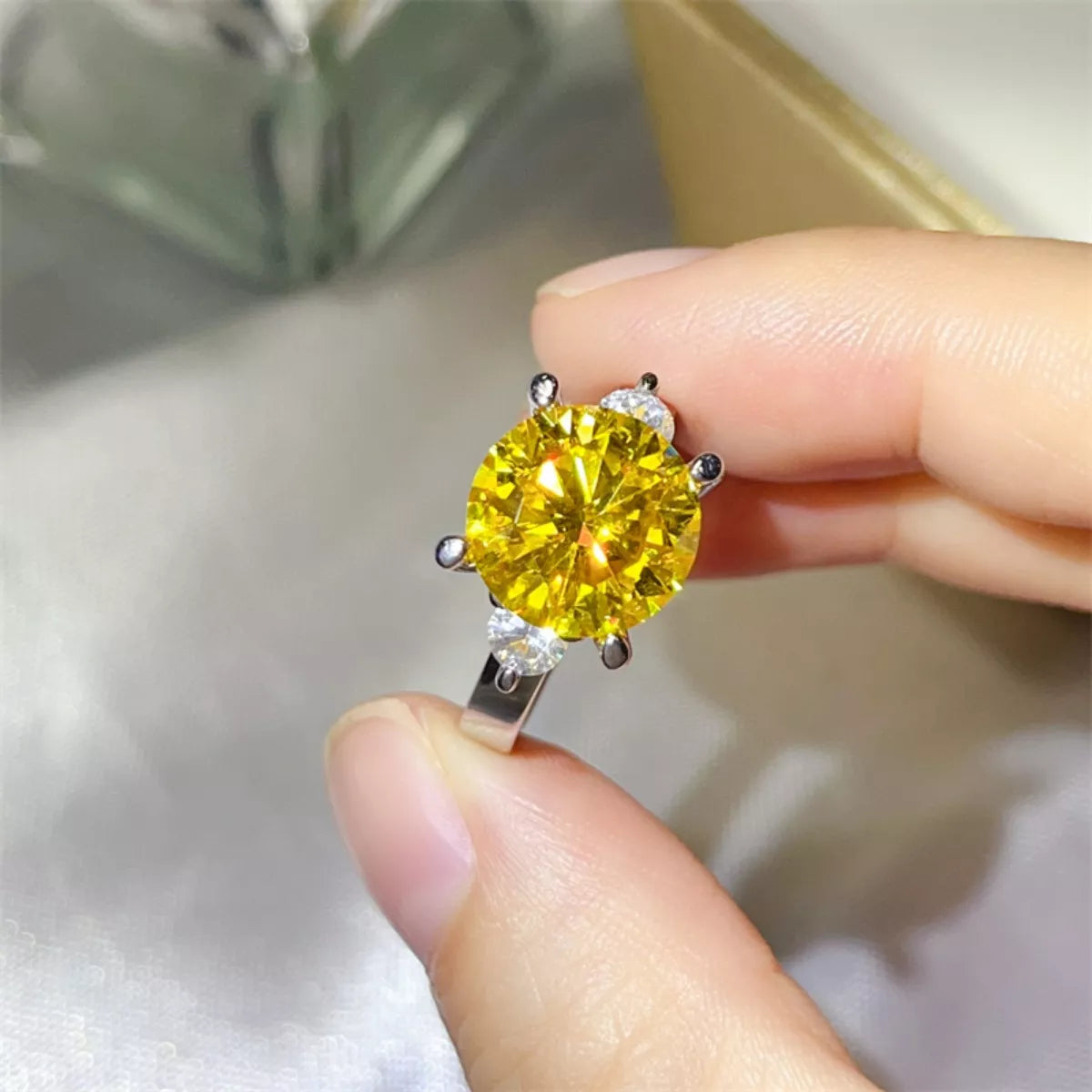 5 Carat Moissanite Sterling Silver Ring in Gold - women's ring