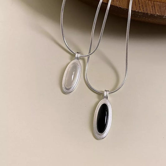 Sterling Silver Geometric Pendant Necklace in Black - women's pendant necklace