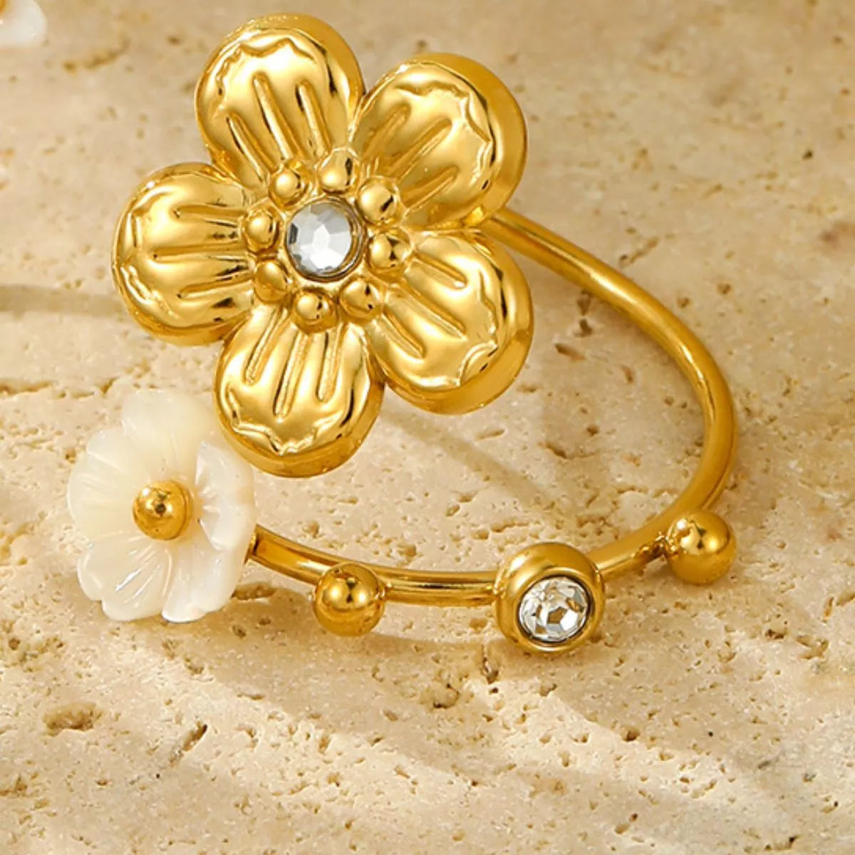 18K Gold-Plated Flower Open Ring - alternate ring view