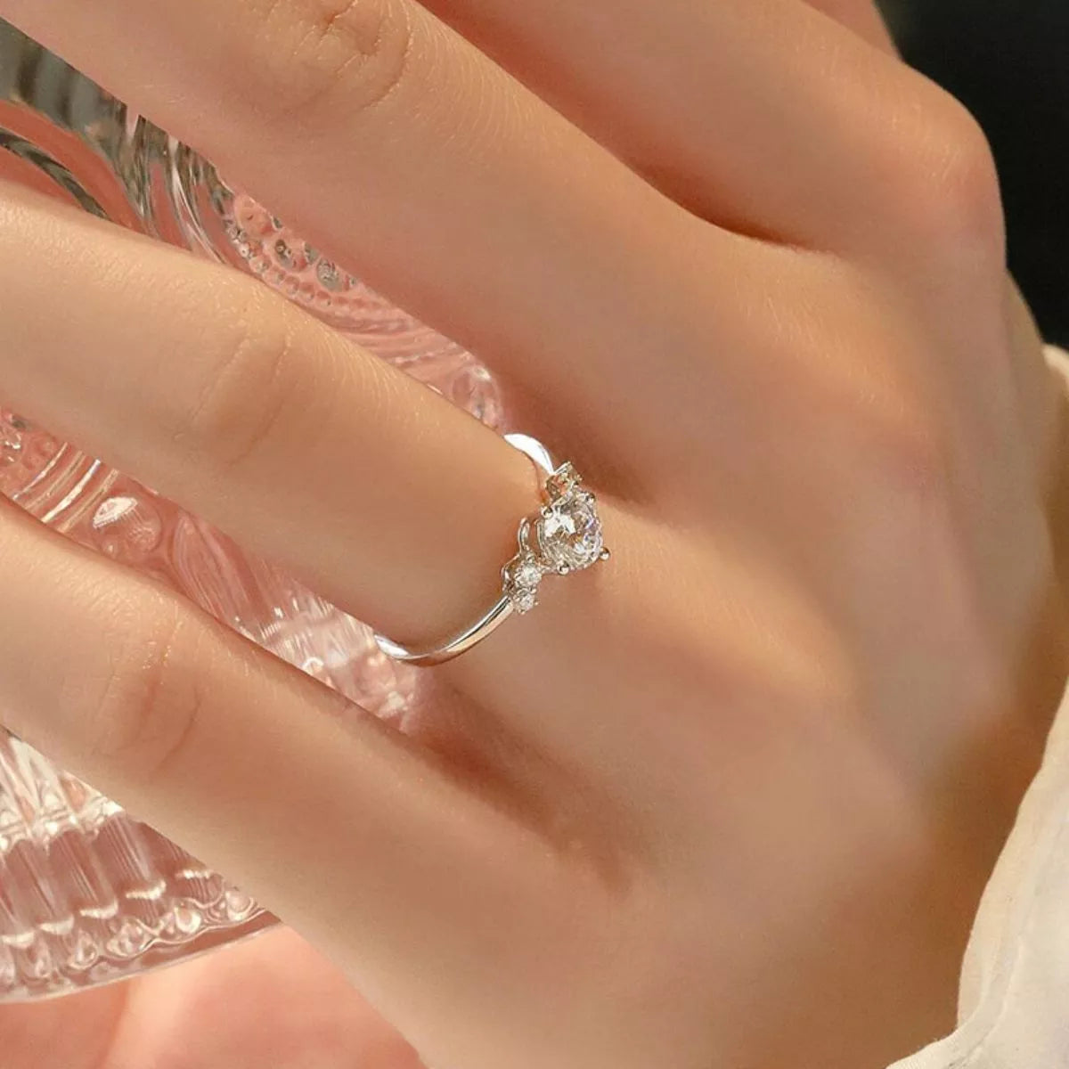 1 Carat Moissanite Sterling Silver Ring - alternate ring view