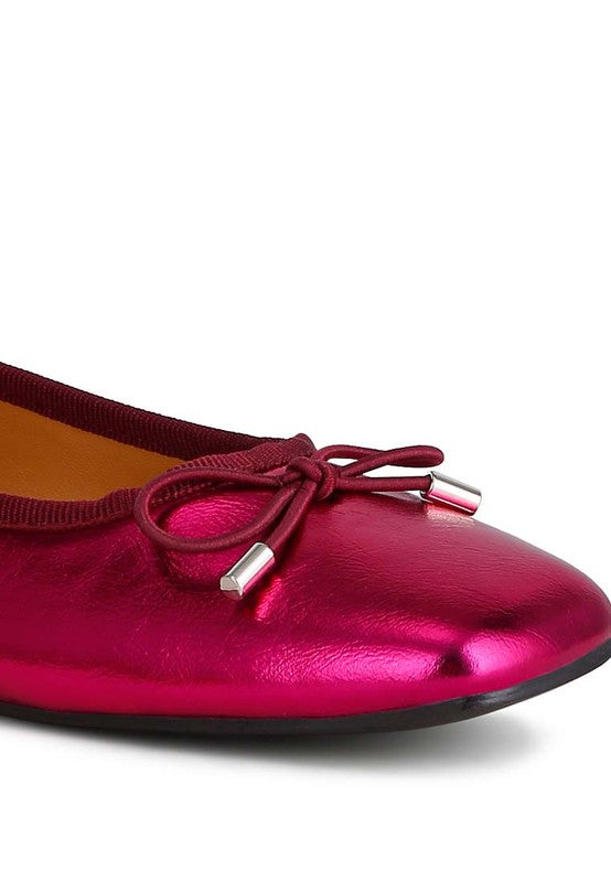 Metallic Pleather Bow Ballerinas