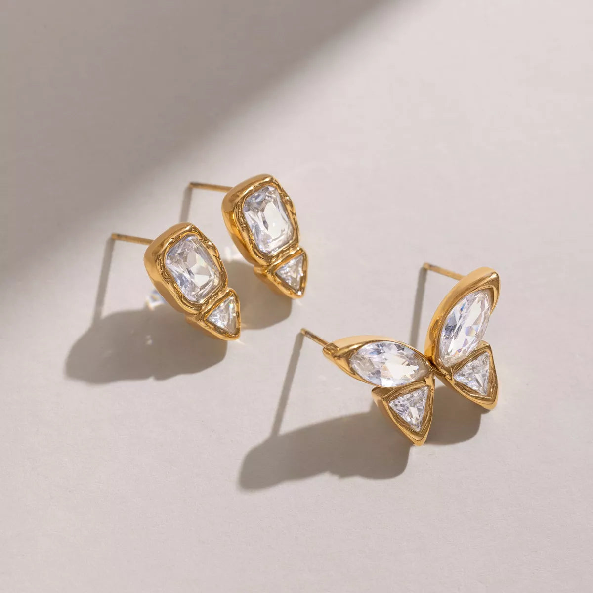 18K Gold-Plated Alloy Zircon Stud Earrings - alternate earring view