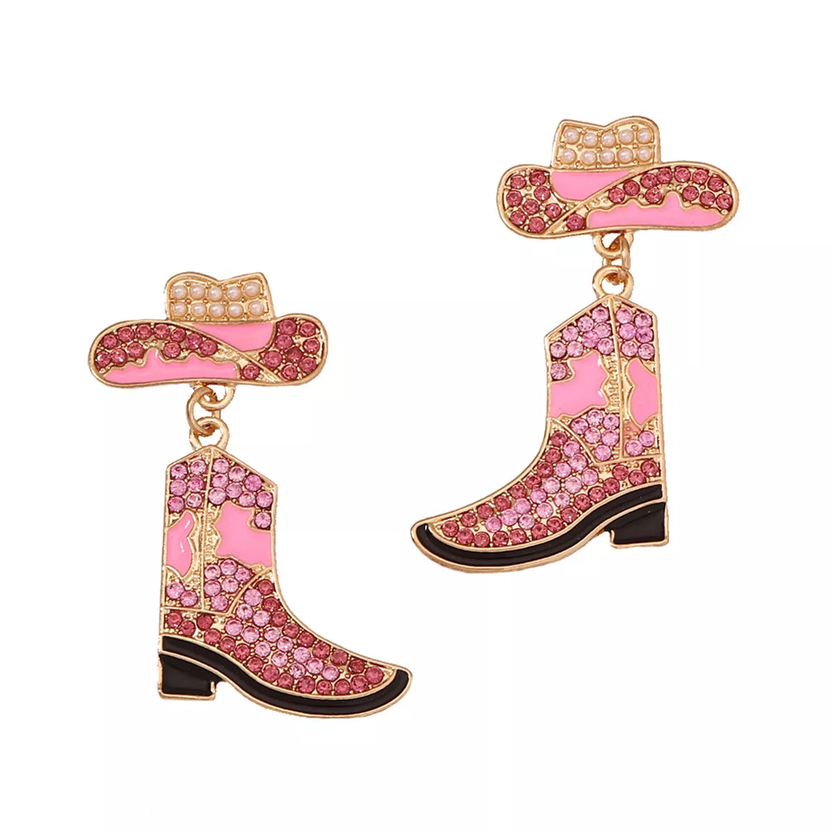 Rhinestone Boot Dangle Earrings - alternate earring view