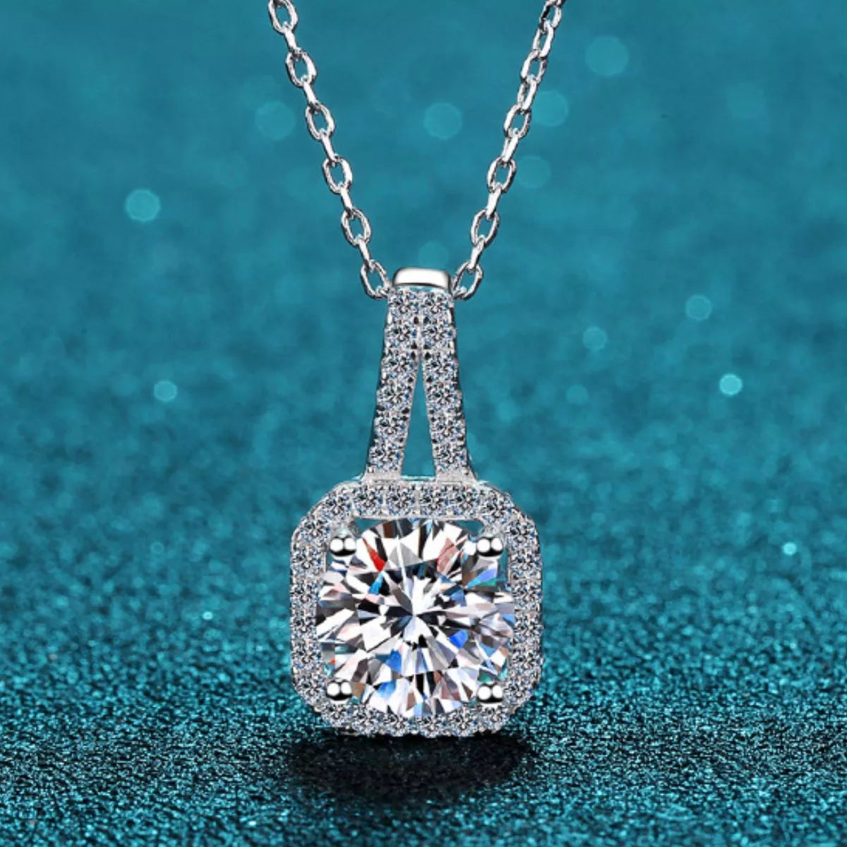 5 Carat Moissanite Sterling Silver Pendant Necklace - alternate necklace view