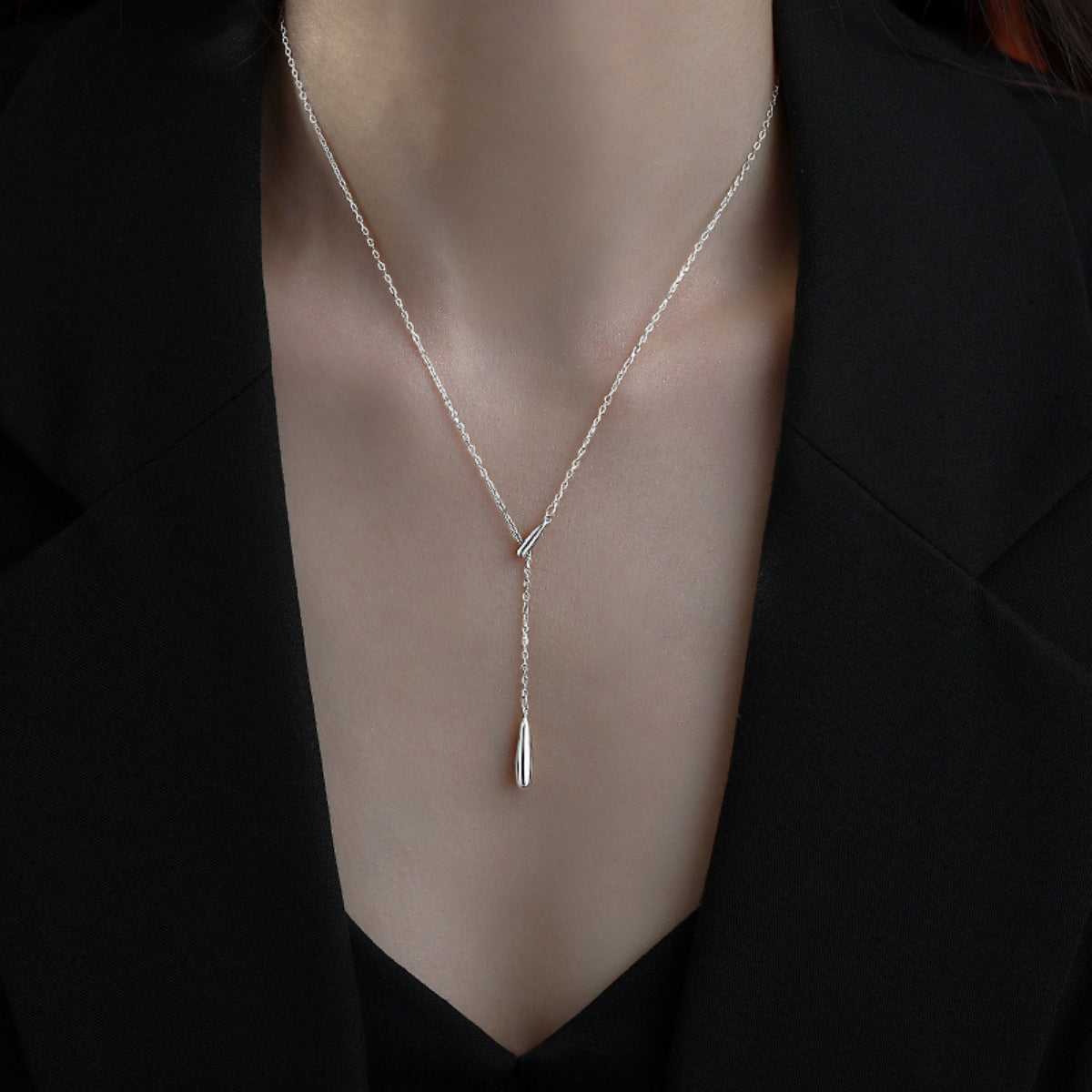 Sterling Silver Y-Shaped Pendant Necklace - alternate necklace view
