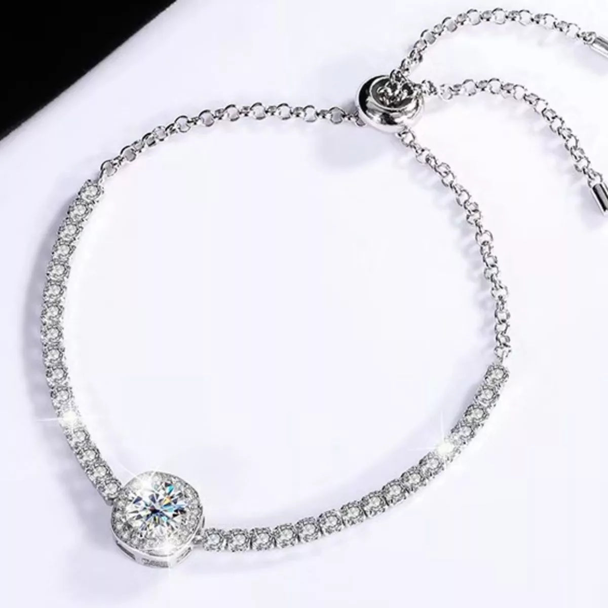 1 Carat Moissanite Sterling Silver Chain Bracelet - alternate jewelry view